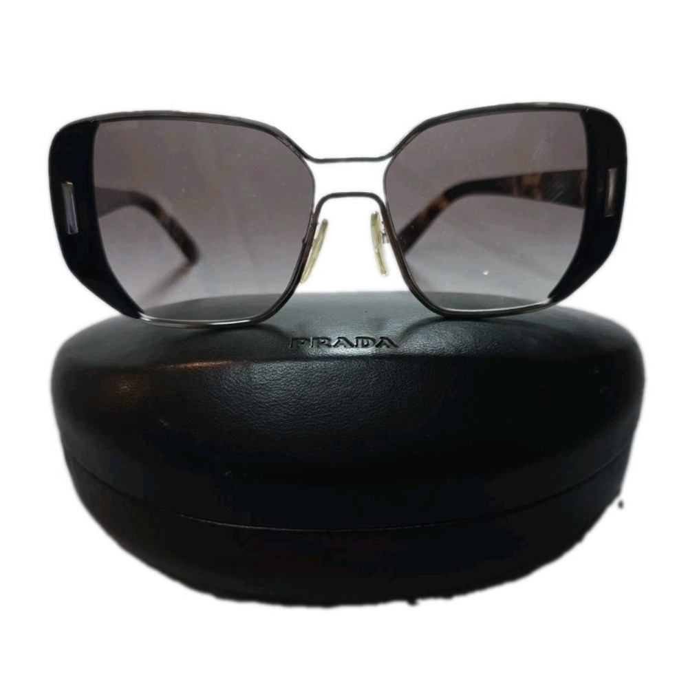 Prada SPR 59S 1AB-0A7 Women's Silver Black Rectangle Sunglasses with Case